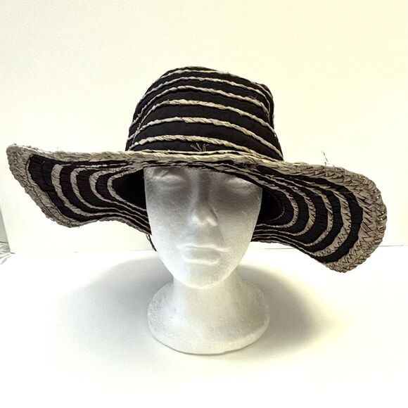 GYPSY & LOLA Katya Sun Straw Hat Black And Tan Floppy Shade Hat - Picture 2 of 8